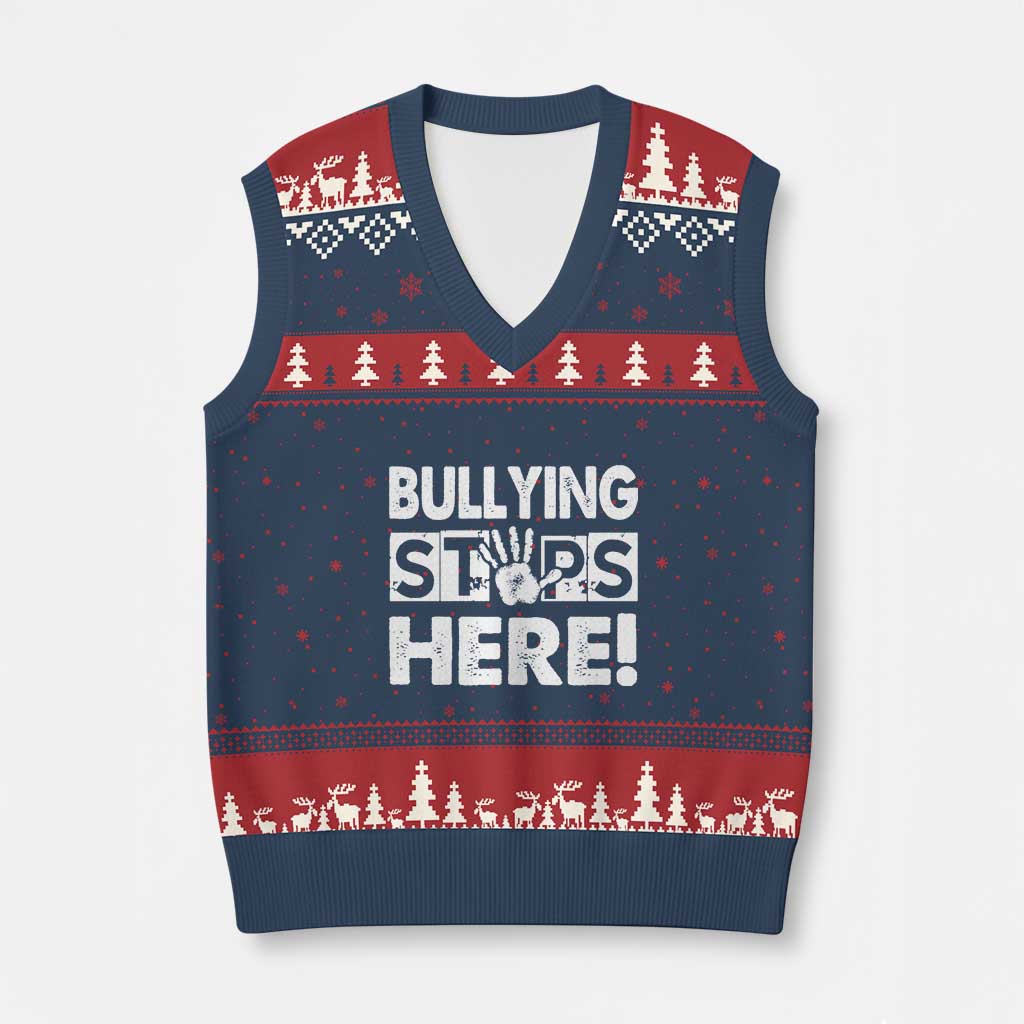 Pink Shirt Day V-Neck Knit Sweater Vest Bullying Stops Here Stand Up To Bullies - Wonder Print Shop