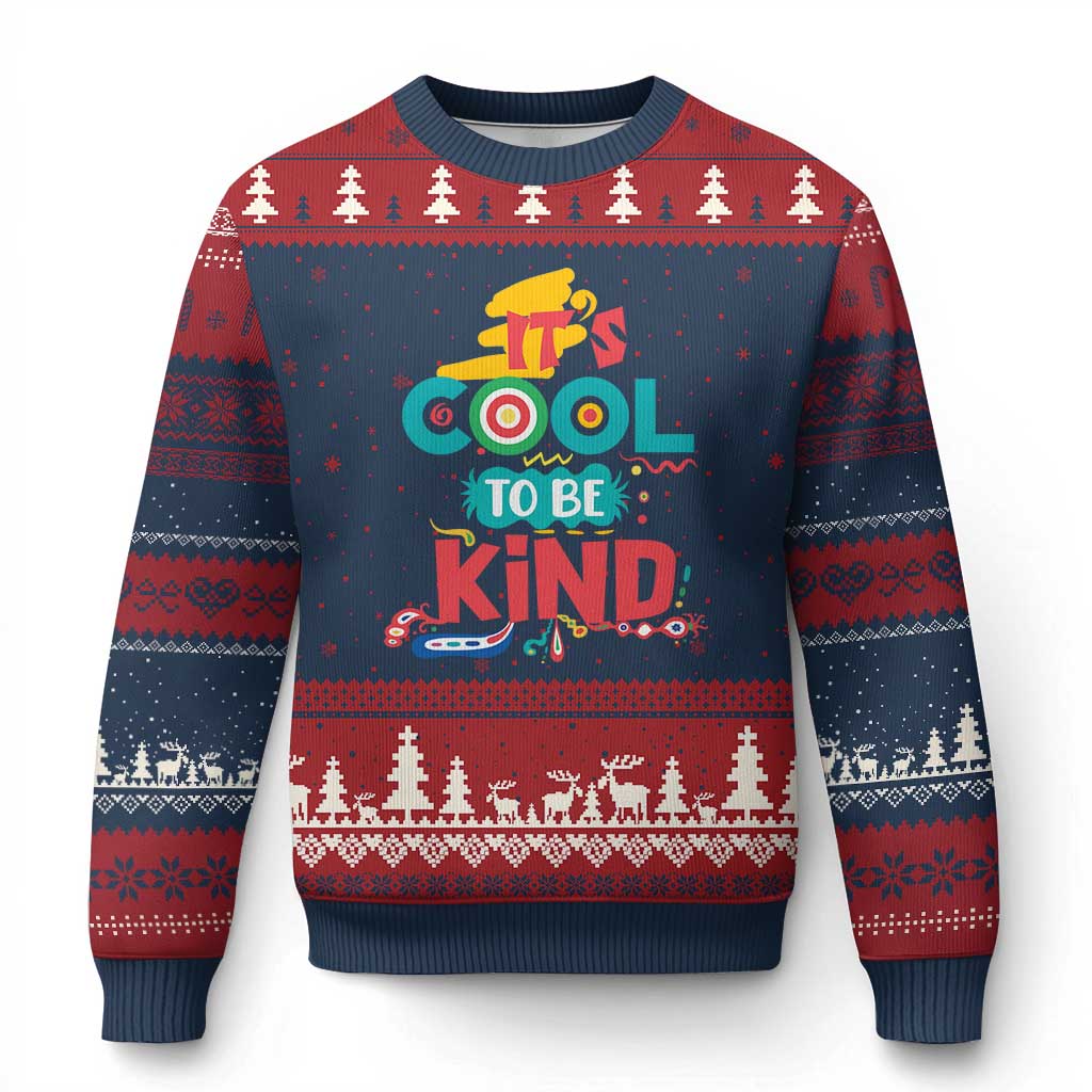 Pink Shirt Day Ugly Christmas Sweater It's Cool To Be Kind Anti Bullying Choose Kindness - Wonder Print Shop
