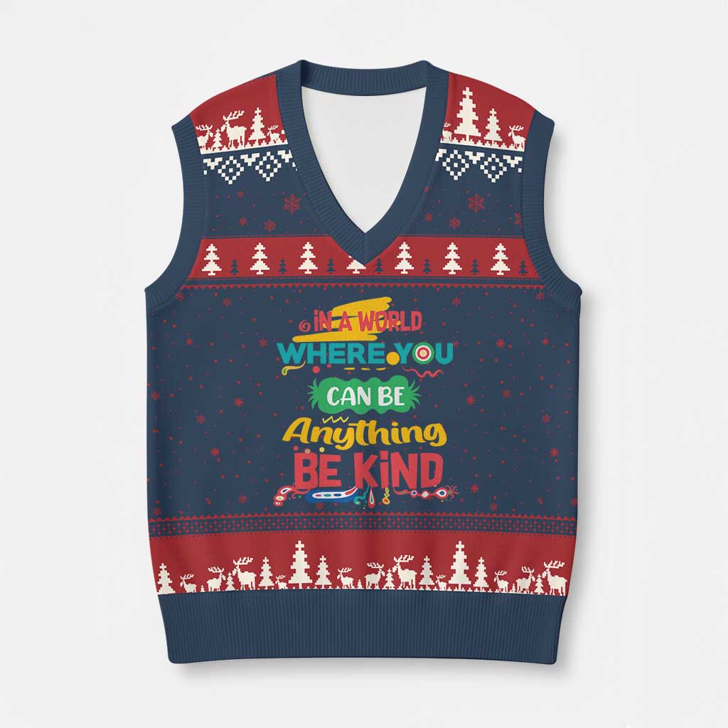 Pink Shirt Day V-Neck Knit Sweater Vest In A World Where You Can Be Anything Be Kind Choose Kindness - Wonder Print Shop