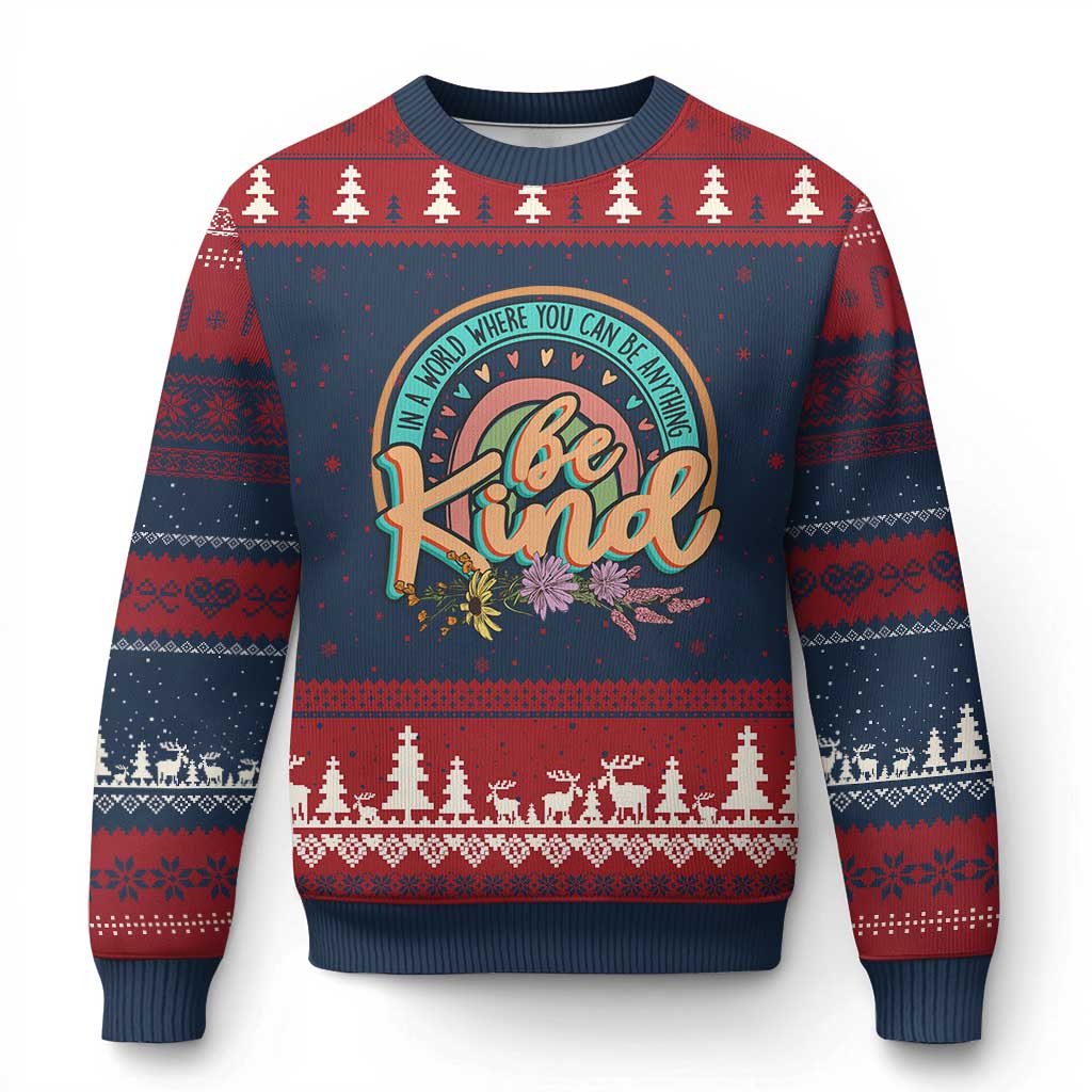 Pink Shirt Day Ugly Christmas Sweater In A World Where You Can Be Anything Be Kind Rainbow Choose Kindness - Wonder Print Shop