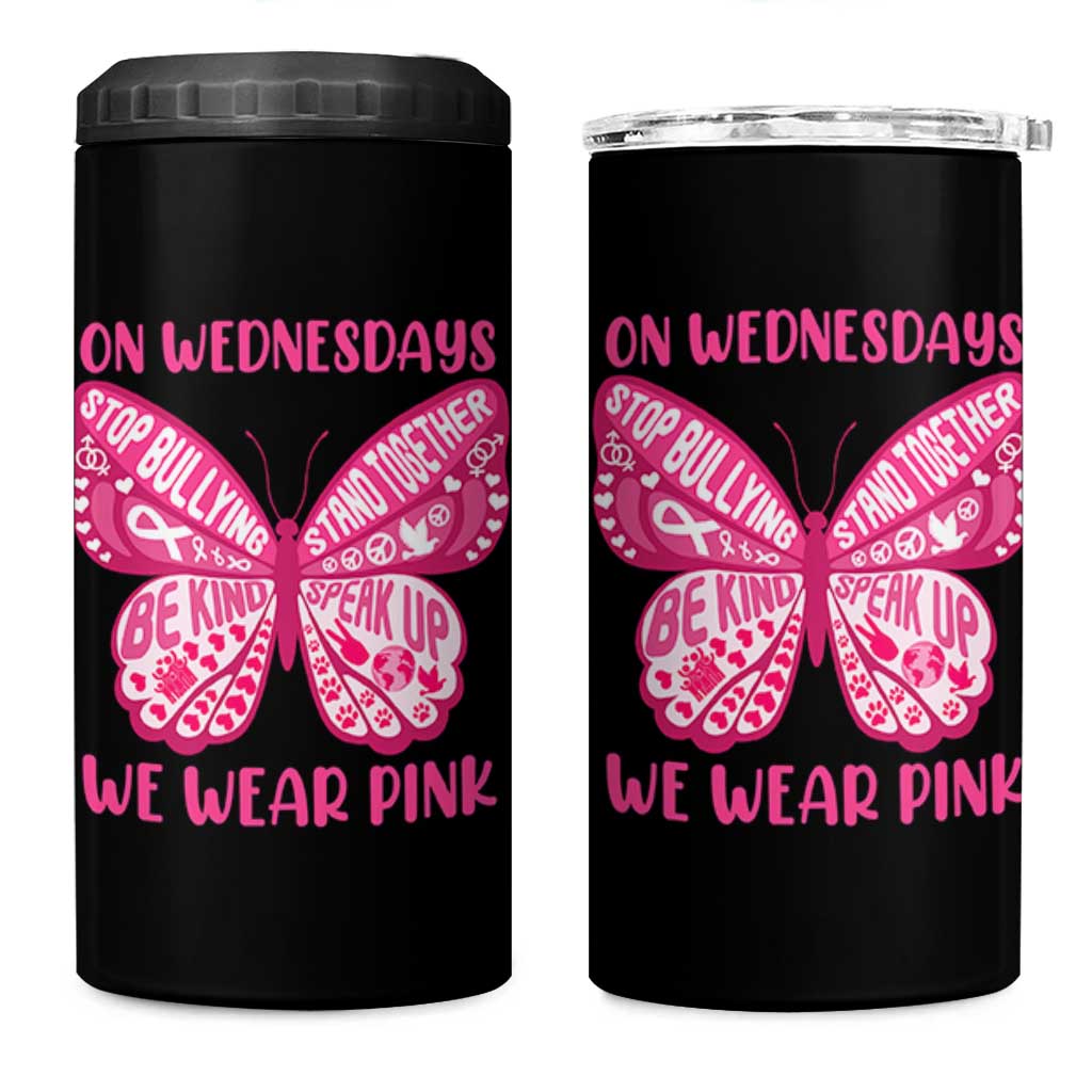 Pink Shirt Day 4 in 1 Can Cooler Tumbler On Wednesdays We Wear Pink Anti Bullying Butterfly