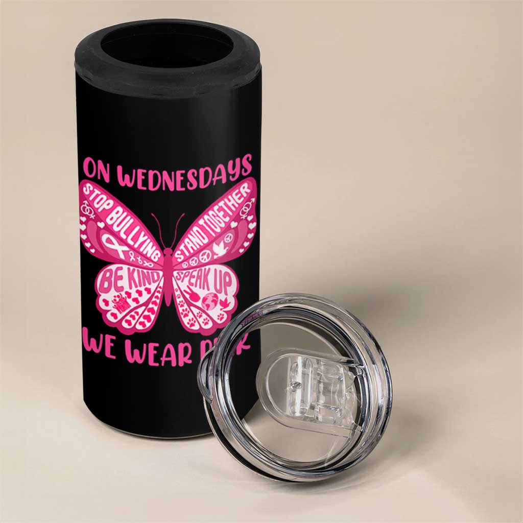 Pink Shirt Day 4 in 1 Can Cooler Tumbler On Wednesdays We Wear Pink Anti Bullying Butterfly