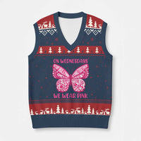 Pink Shirt Day V-Neck Knit Sweater Vest On Wednesdays We Wear Pink Anti Bullying Butterfly - Wonder Print Shop