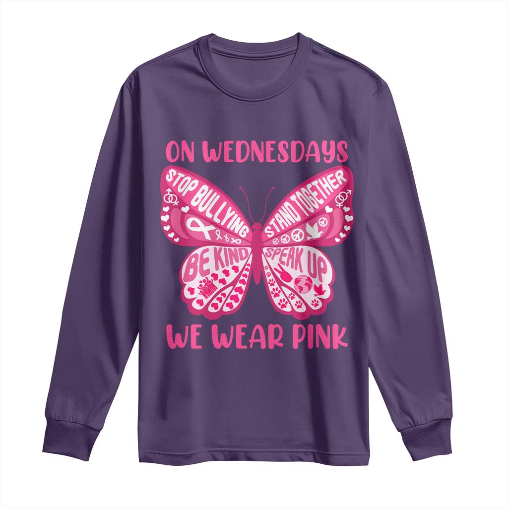 Pink Shirt Day Long Sleeve Shirt On Wednesdays We Wear Pink Anti Bullying Butterfly