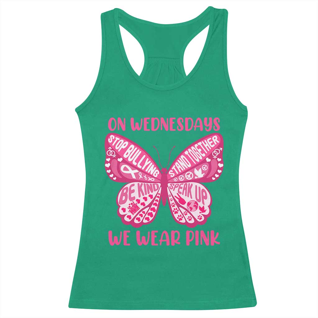 Pink Shirt Day Racerback Tank Top On Wednesdays We Wear Pink Anti Bullying Butterfly