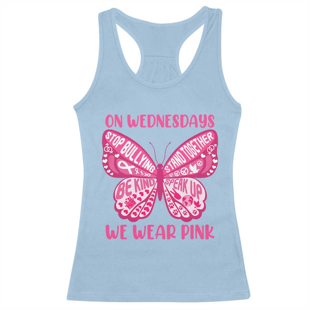 Pink Shirt Day Racerback Tank Top On Wednesdays We Wear Pink Anti Bullying Butterfly