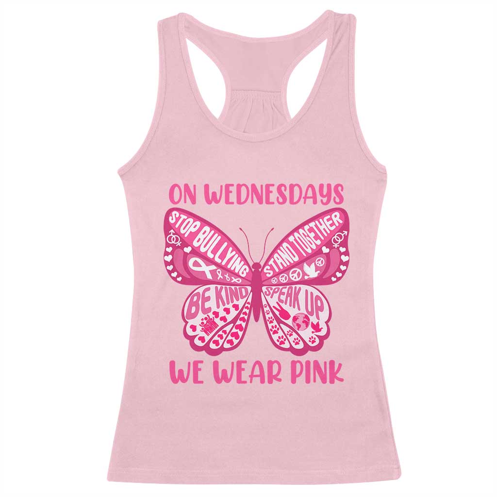 Pink Shirt Day Racerback Tank Top On Wednesdays We Wear Pink Anti Bullying Butterfly