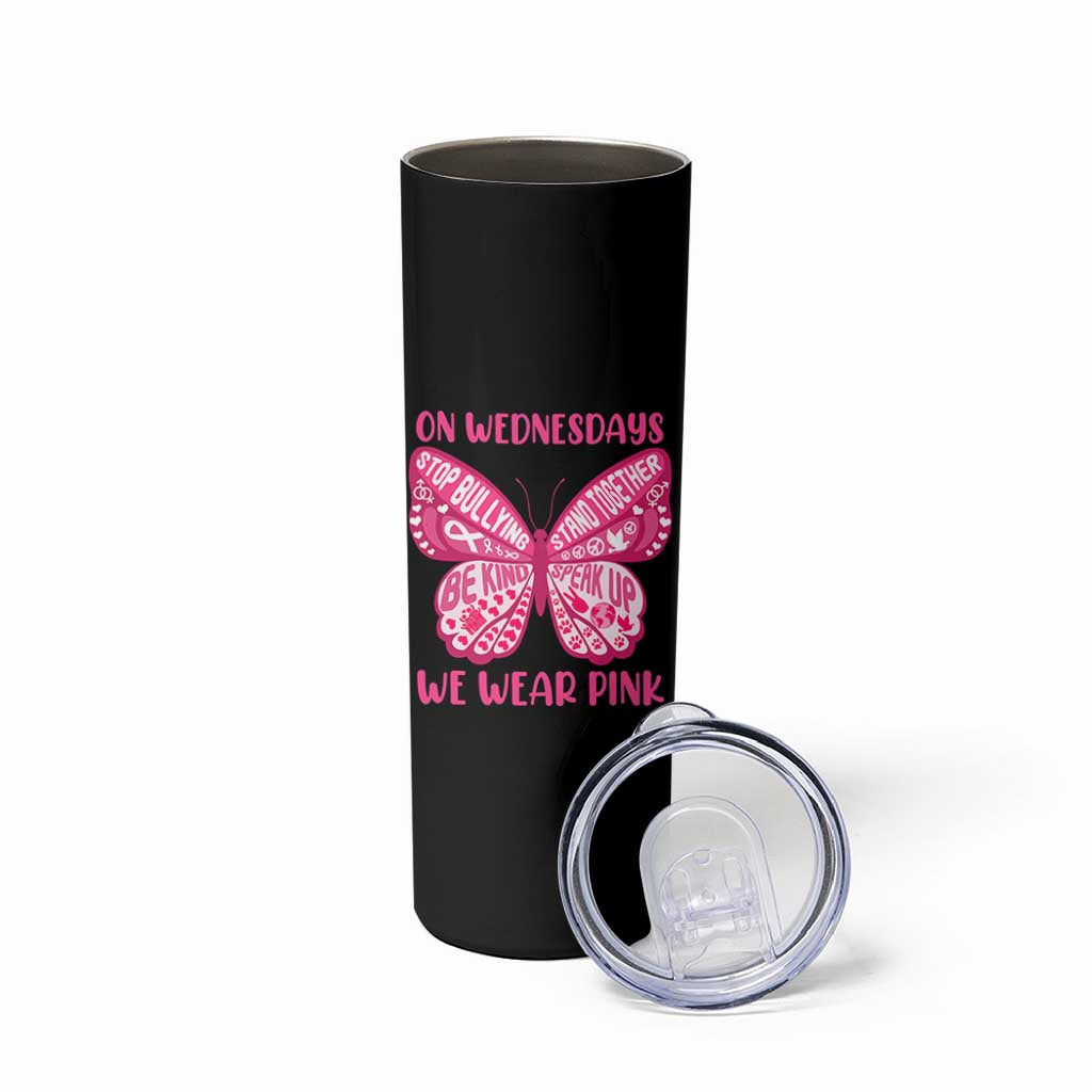 Pink Shirt Day Skinny Tumbler On Wednesdays We Wear Pink Anti Bullying Butterfly