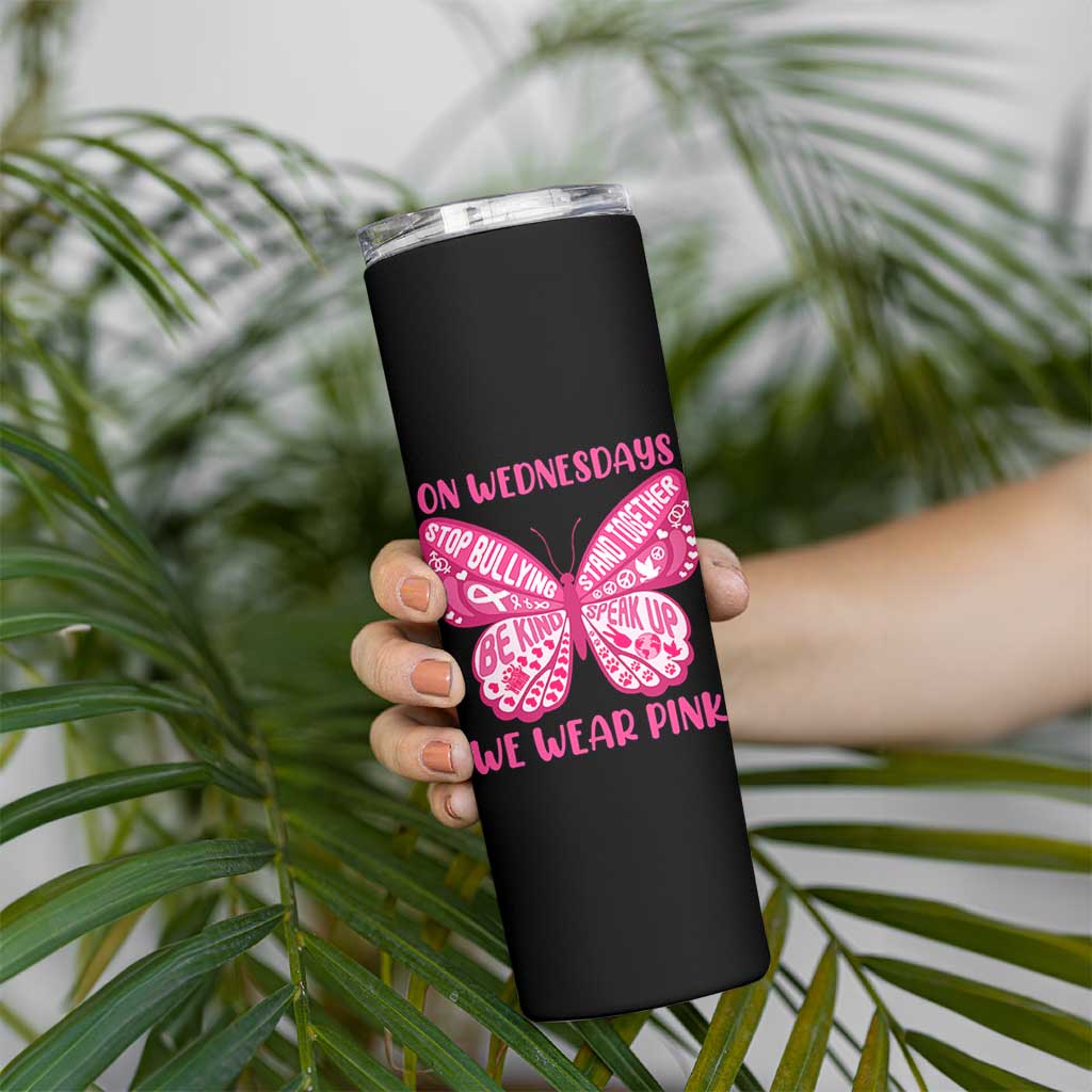 Pink Shirt Day Skinny Tumbler On Wednesdays We Wear Pink Anti Bullying Butterfly