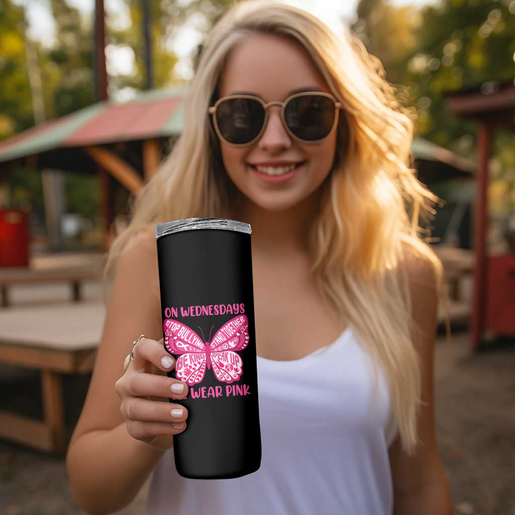 Pink Shirt Day Skinny Tumbler On Wednesdays We Wear Pink Anti Bullying Butterfly