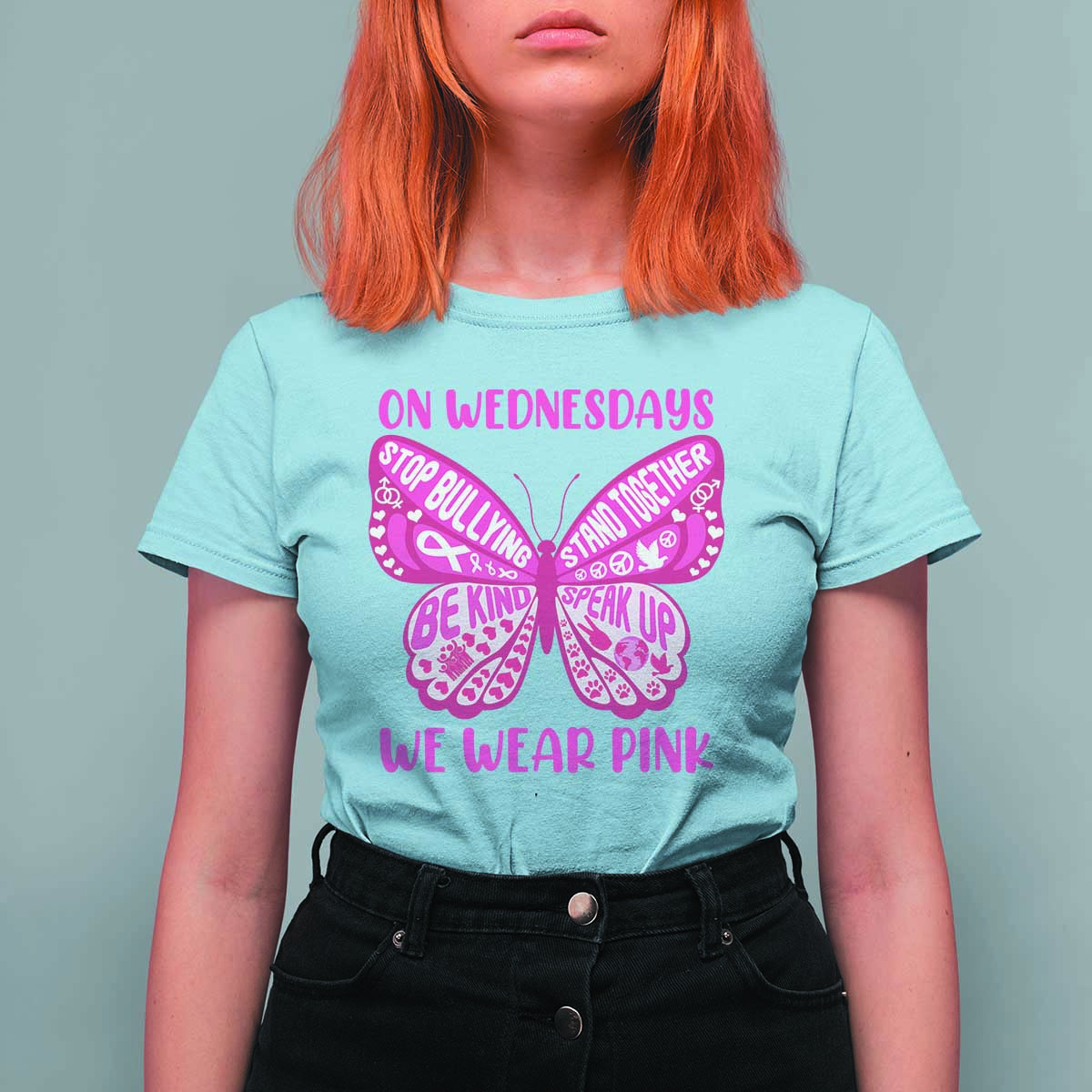 Pink Shirt Day T Shirt For Women On Wednesdays We Wear Pink Anti Bullying Butterfly