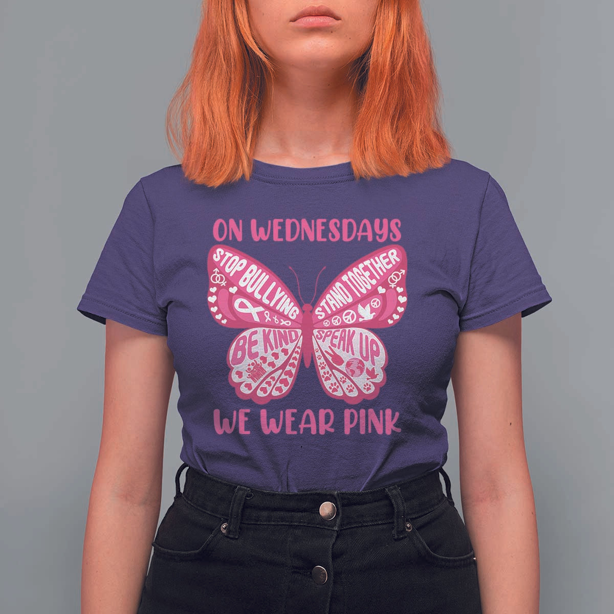 Pink Shirt Day T Shirt For Women On Wednesdays We Wear Pink Anti Bullying Butterfly