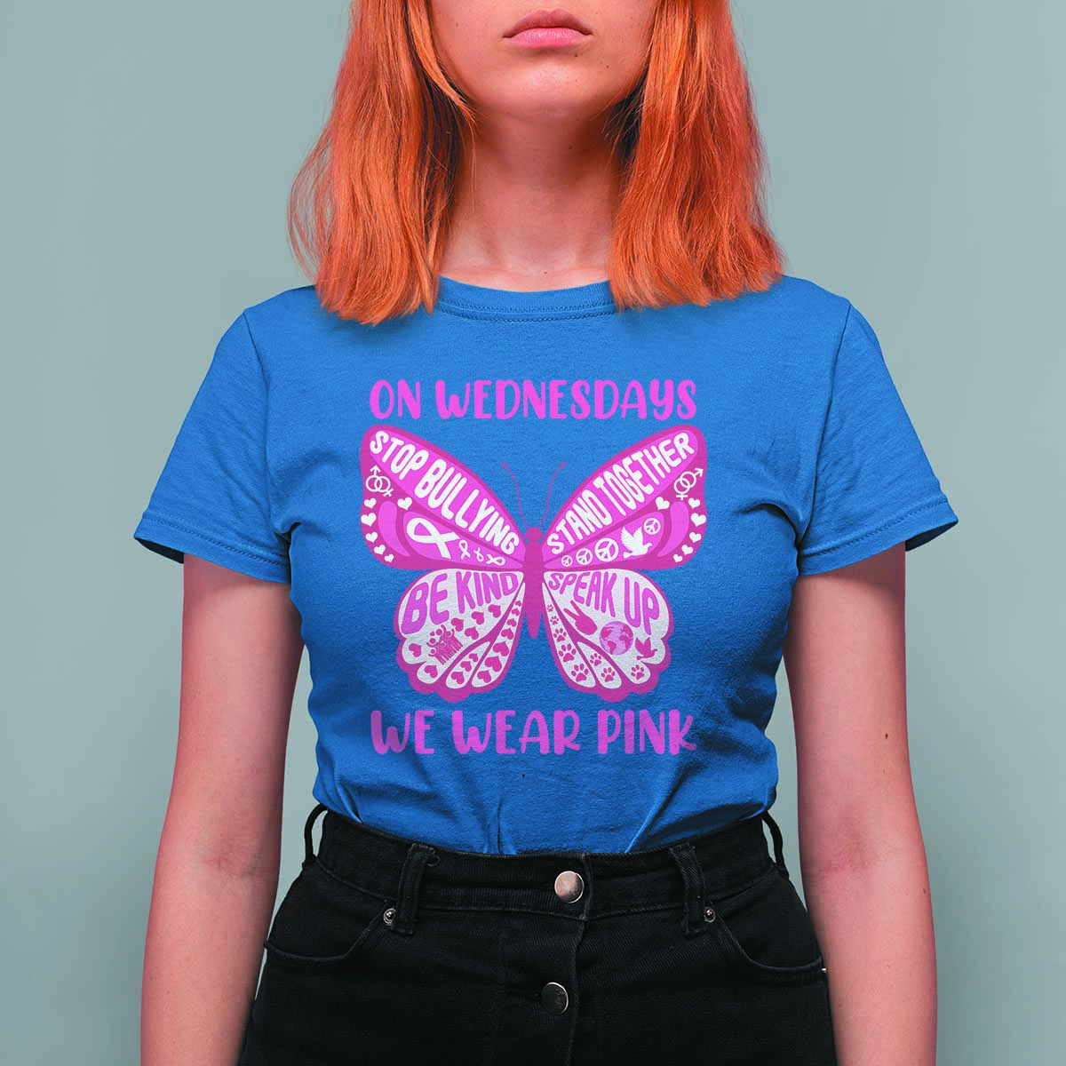 Pink Shirt Day T Shirt For Women On Wednesdays We Wear Pink Anti Bullying Butterfly