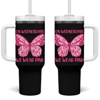 Pink Shirt Day Tumbler With Handle On Wednesdays We Wear Pink Anti Bullying Butterfly