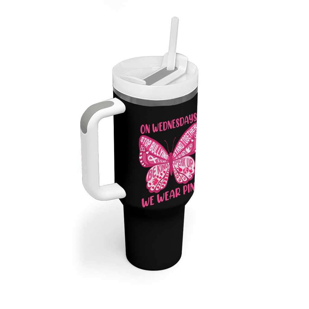 Pink Shirt Day Tumbler With Handle On Wednesdays We Wear Pink Anti Bullying Butterfly