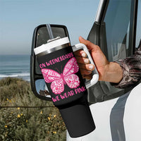 Pink Shirt Day Tumbler With Handle On Wednesdays We Wear Pink Anti Bullying Butterfly