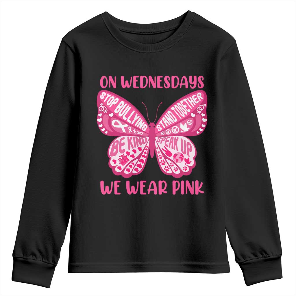 Pink Shirt Day Youth Sweatshirt On Wednesdays We Wear Pink Anti Bullying Butterfly