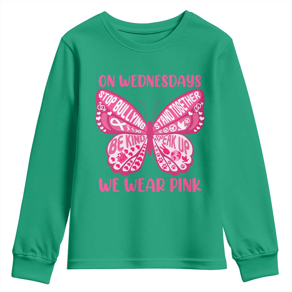 Pink Shirt Day Youth Sweatshirt On Wednesdays We Wear Pink Anti Bullying Butterfly