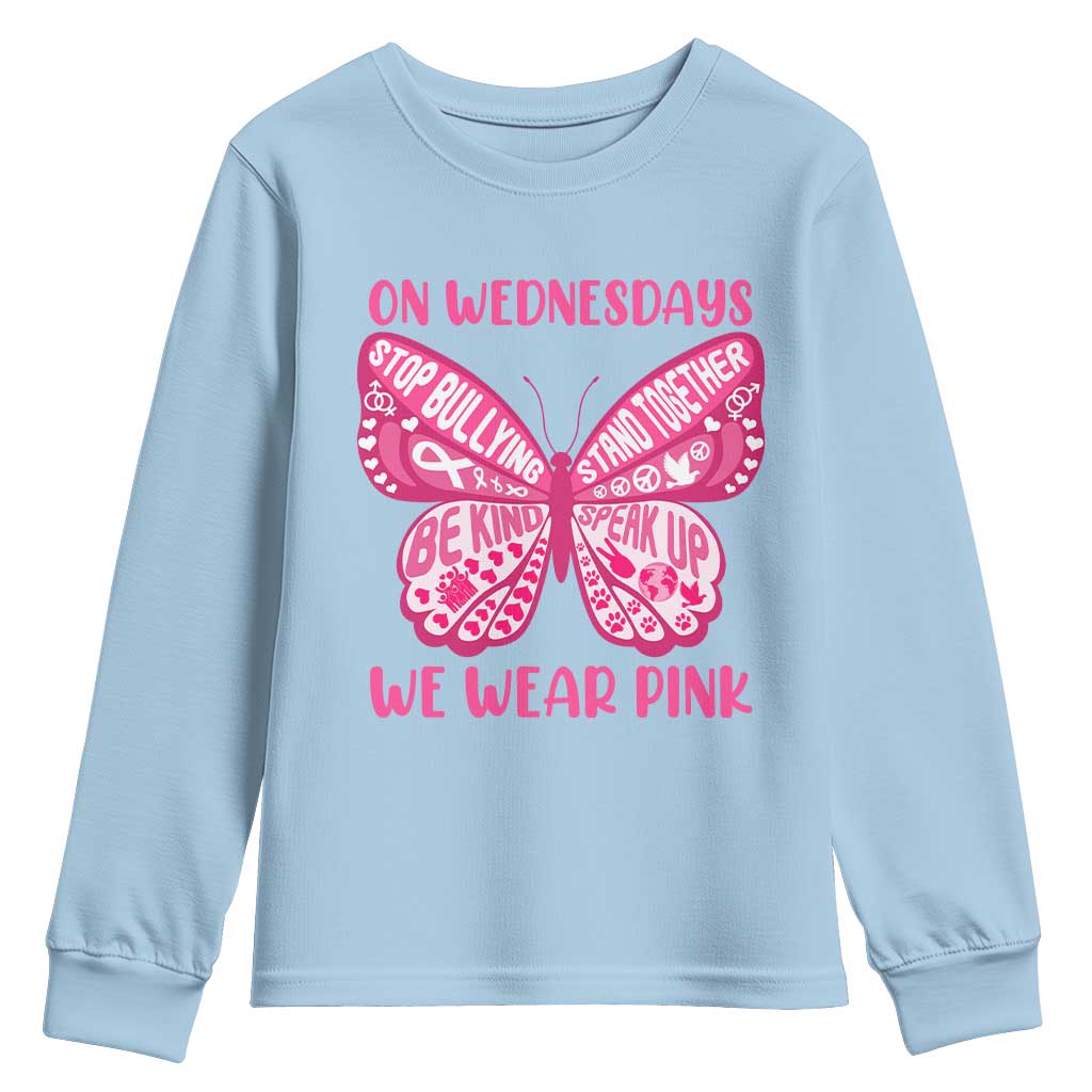 Pink Shirt Day Youth Sweatshirt On Wednesdays We Wear Pink Anti Bullying Butterfly