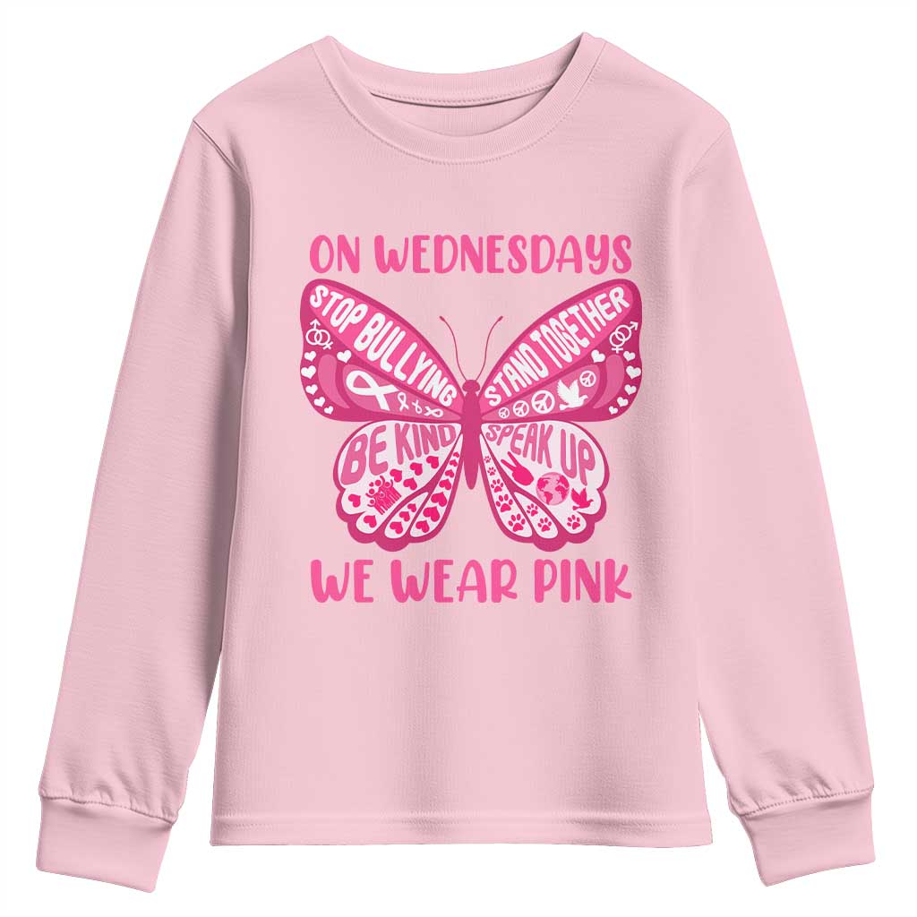 Pink Shirt Day Youth Sweatshirt On Wednesdays We Wear Pink Anti Bullying Butterfly