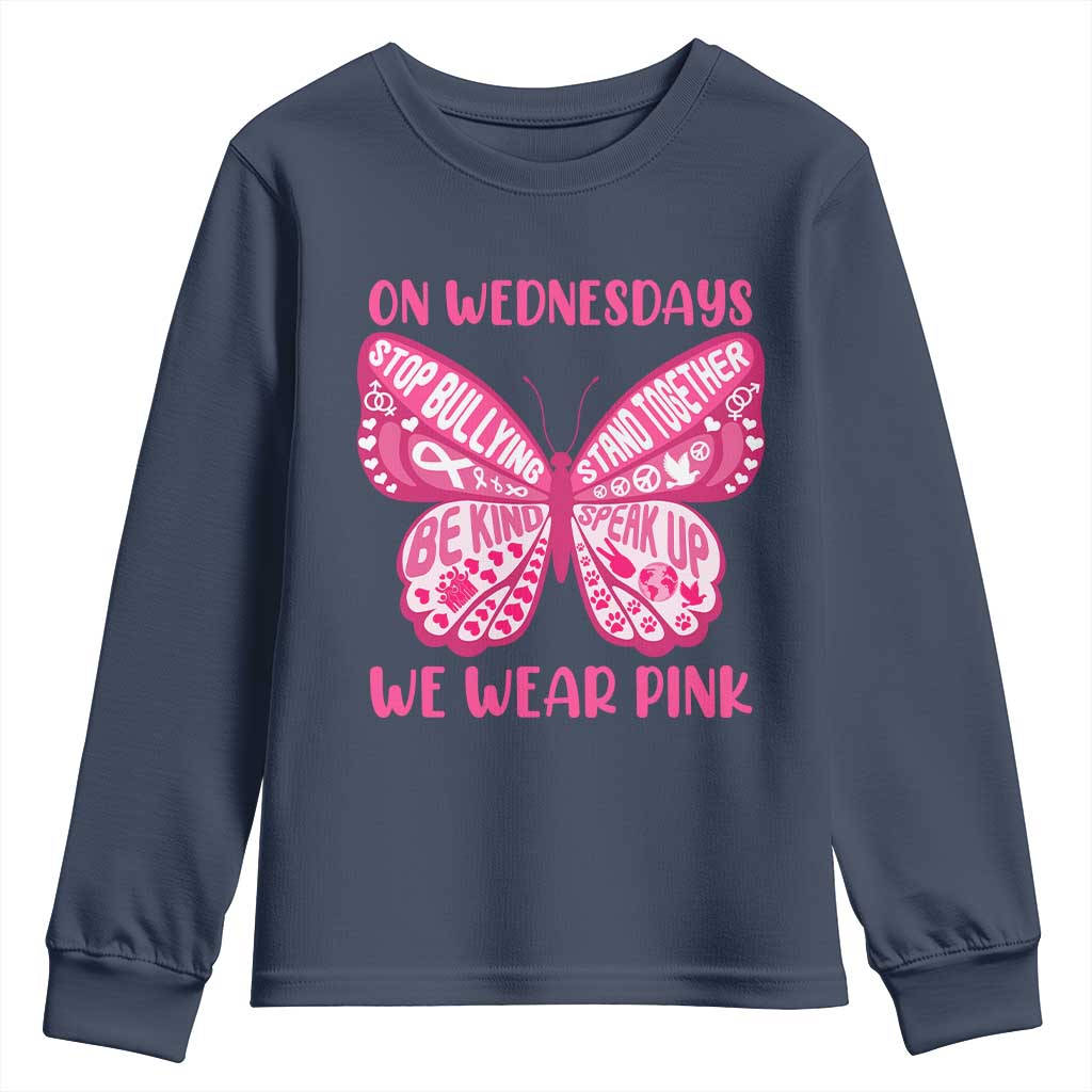 Pink Shirt Day Youth Sweatshirt On Wednesdays We Wear Pink Anti Bullying Butterfly
