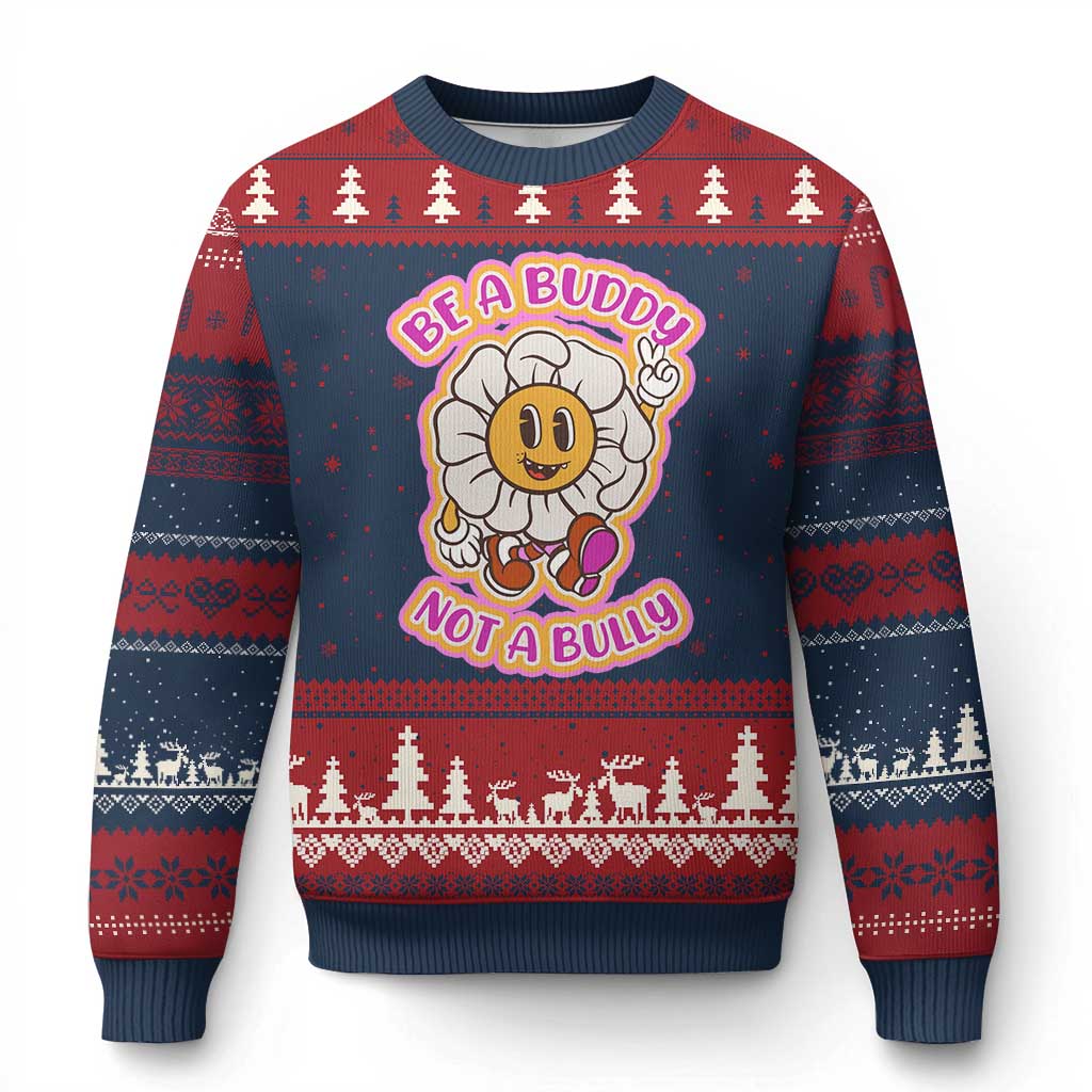 Pink Shirt Day Ugly Christmas Sweater Be A Buddy Not A Bully Anti Bullying Funny Wordplay - Wonder Print Shop