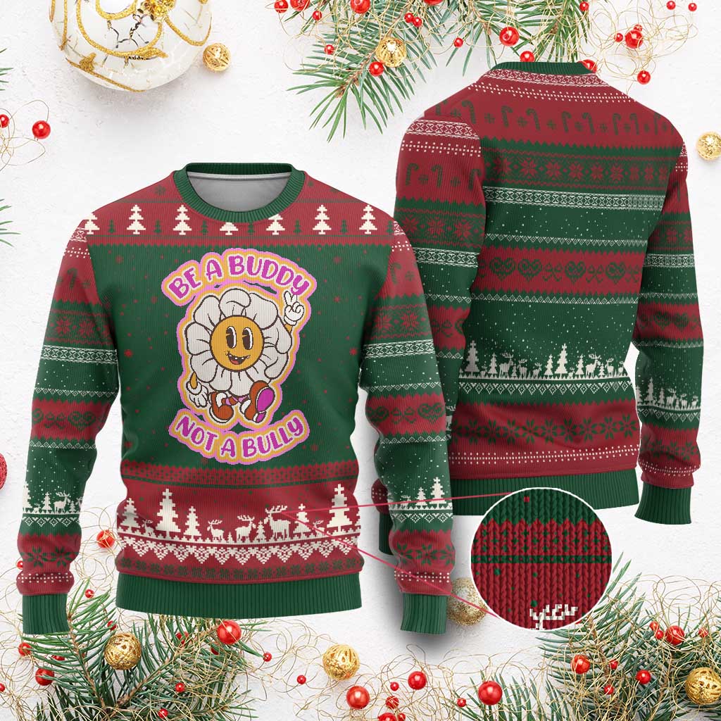 Pink Shirt Day Ugly Christmas Sweater Be A Buddy Not A Bully Anti Bullying Funny Wordplay - Wonder Print Shop