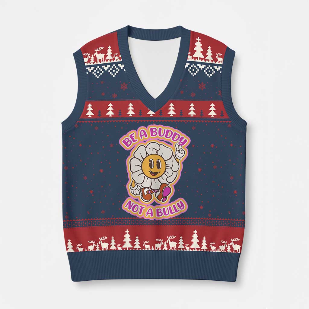 Pink Shirt Day V-Neck Knit Sweater Vest Be A Buddy Not A Bully Anti Bullying Funny Wordplay - Wonder Print Shop