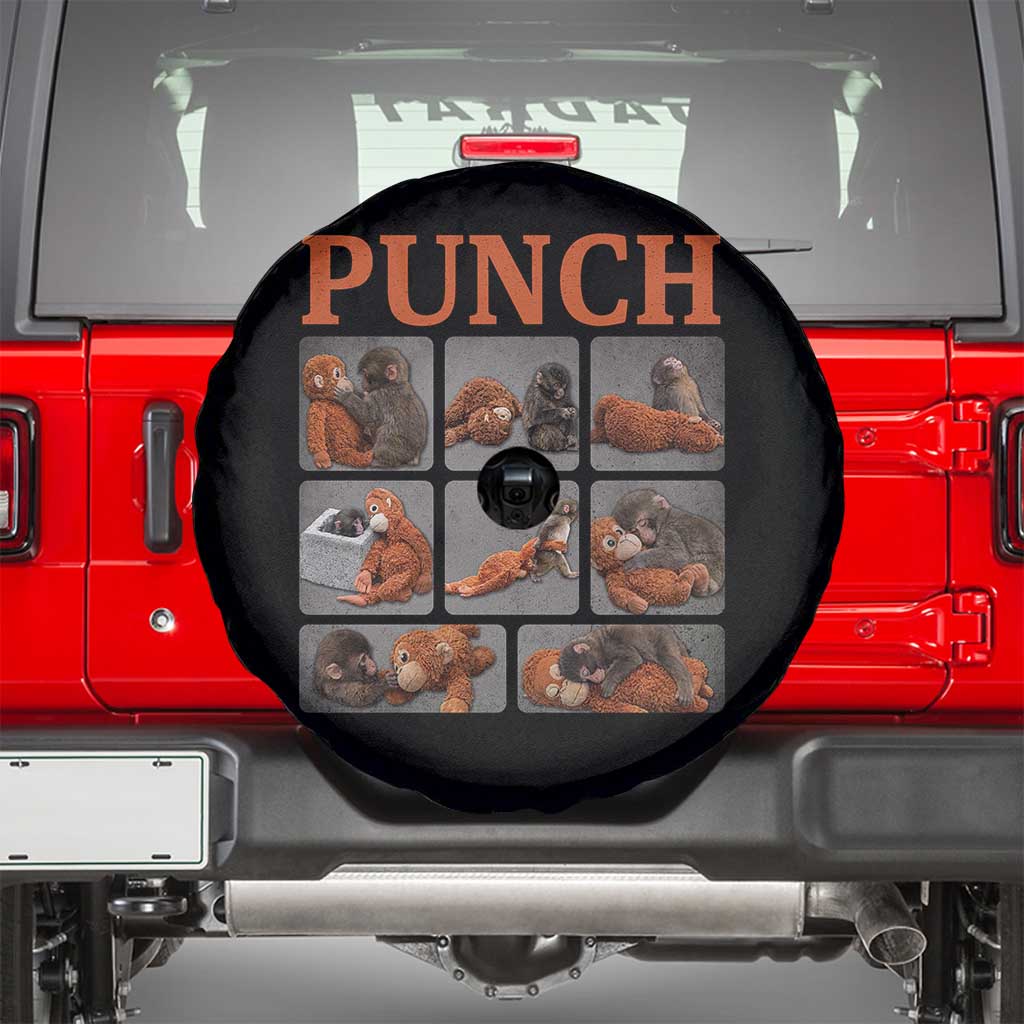 Cute Baby Monkey Punch with Plush Toy Graphic Spare Tire Cover