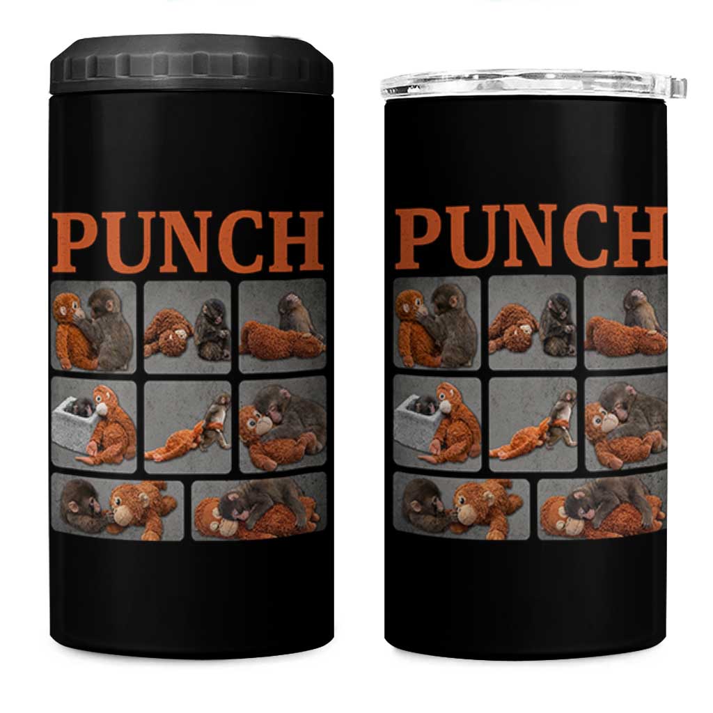 Cute Baby Monkey Punch with Plush Toy Graphic 4 in 1 Can Cooler Tumbler
