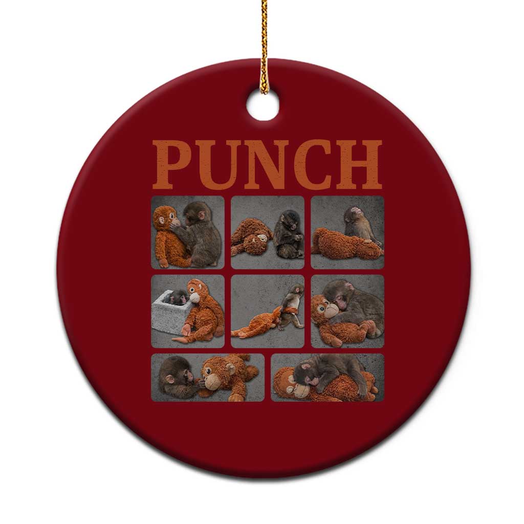 Cute Baby Monkey Punch with Plush Toy Graphic Ceramic Ornament