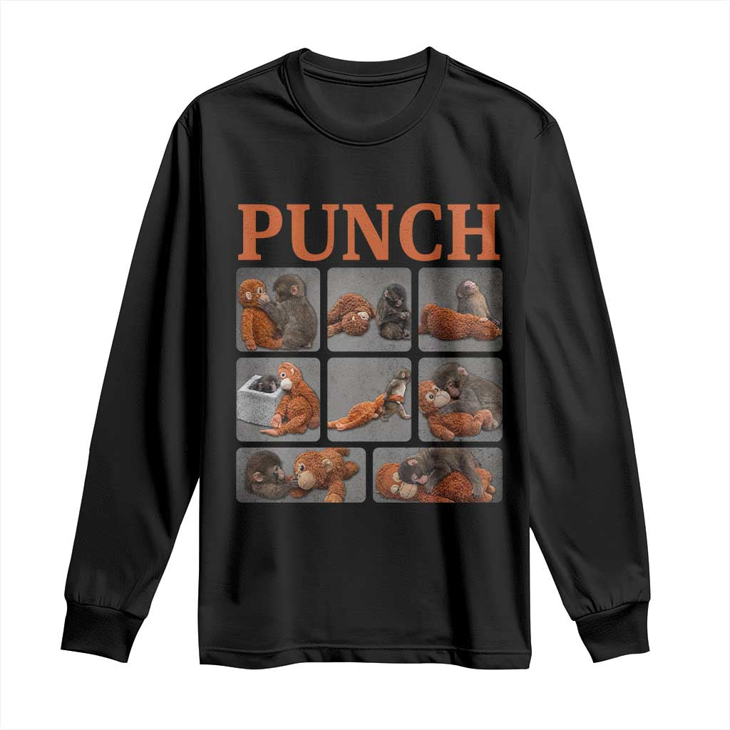 Cute Baby Monkey Punch with Plush Toy Graphic Long Sleeve Shirt