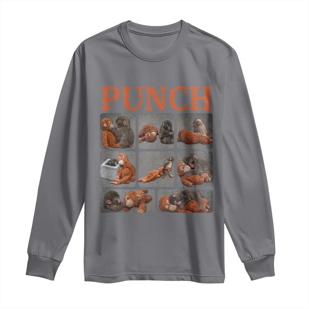 Cute Baby Monkey Punch with Plush Toy Graphic Long Sleeve Shirt