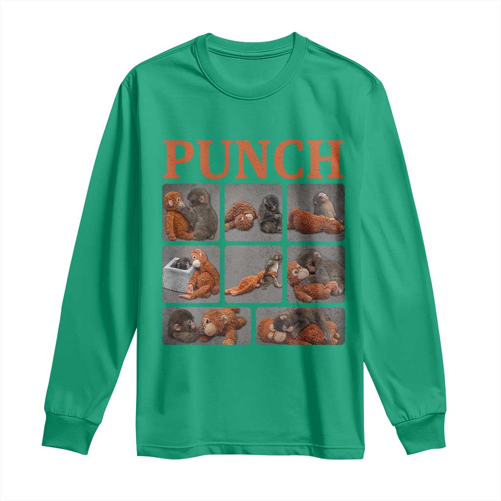Cute Baby Monkey Punch with Plush Toy Graphic Long Sleeve Shirt