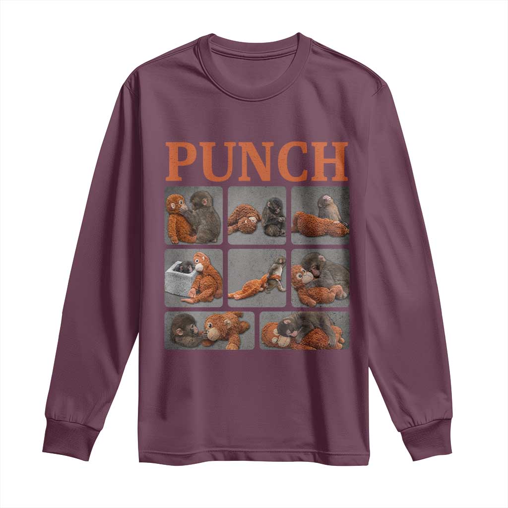 Cute Baby Monkey Punch with Plush Toy Graphic Long Sleeve Shirt