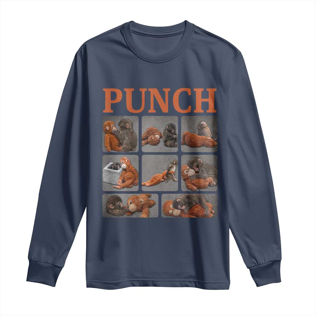 Cute Baby Monkey Punch with Plush Toy Graphic Long Sleeve Shirt