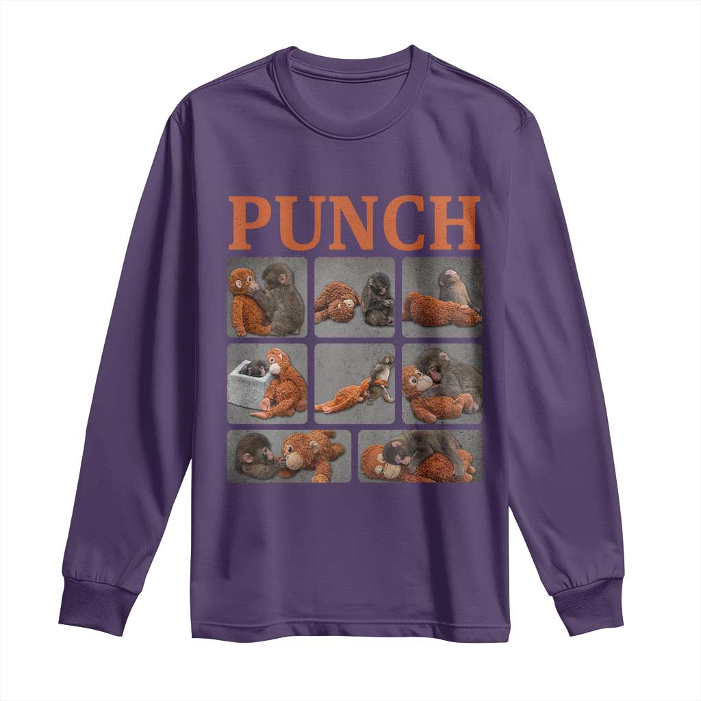 Cute Baby Monkey Punch with Plush Toy Graphic Long Sleeve Shirt