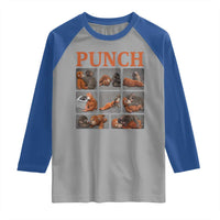 Cute Baby Monkey Punch with Plush Toy Graphic Raglan Shirt
