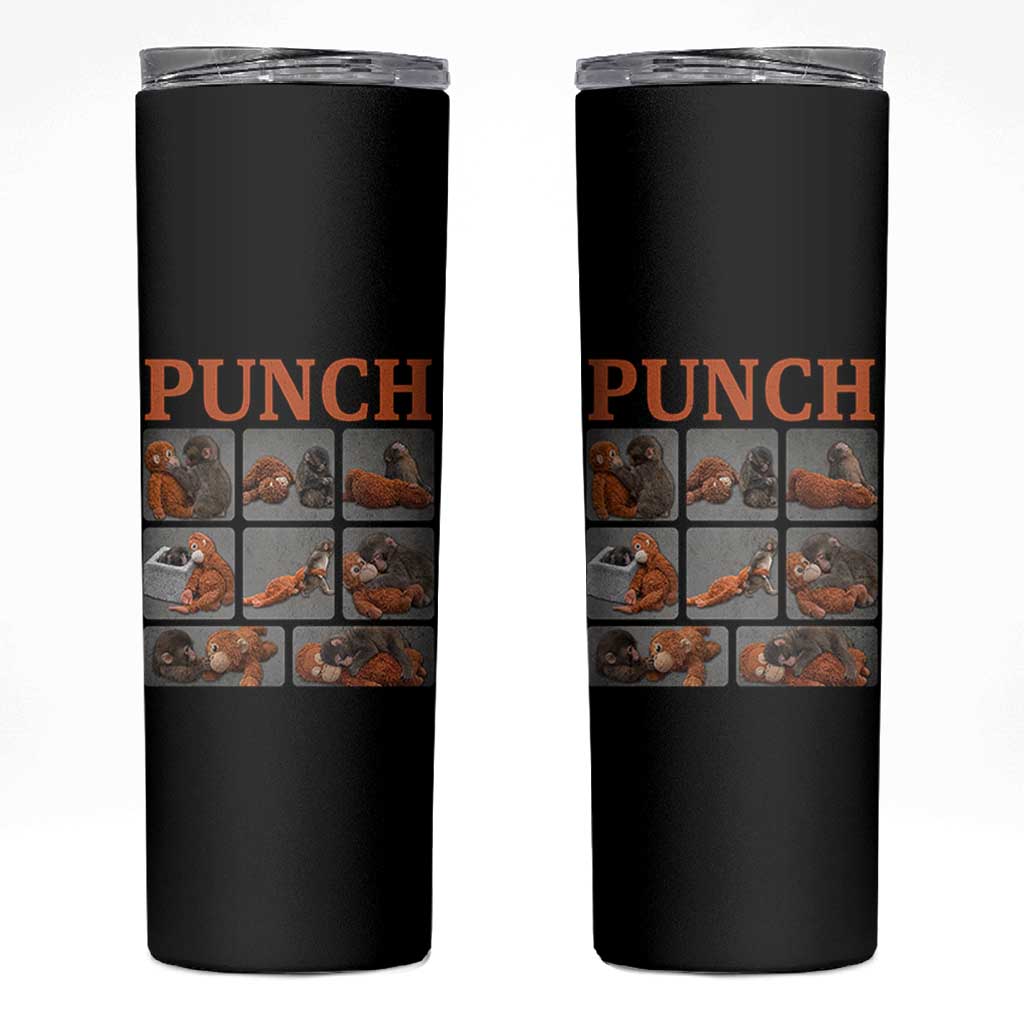 Cute Baby Monkey Punch with Plush Toy Graphic Skinny Tumbler