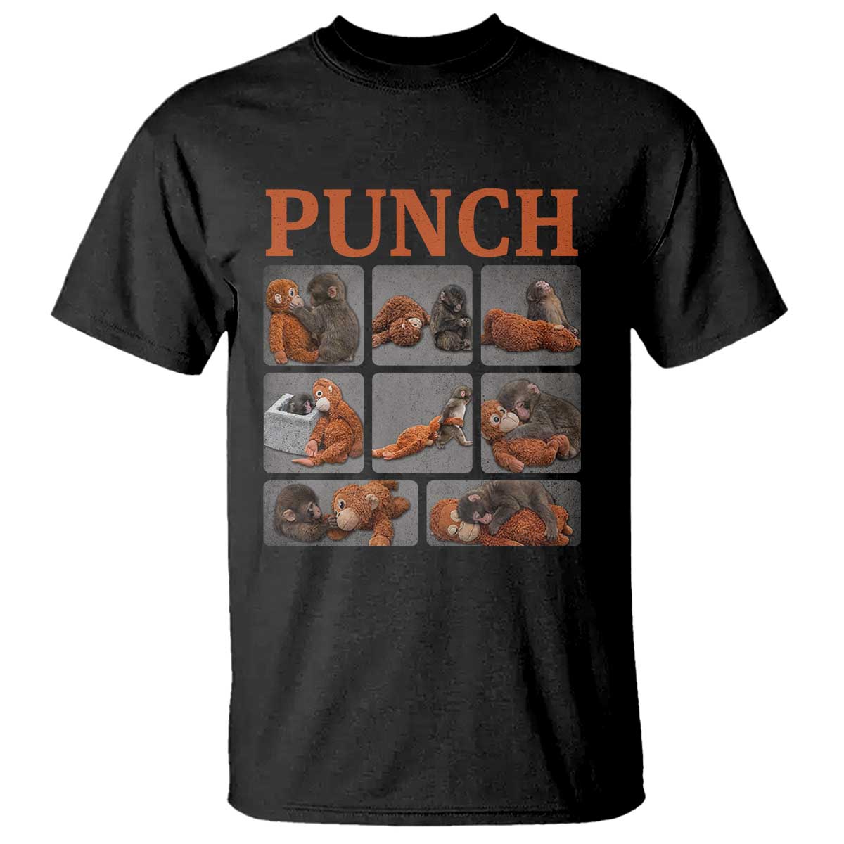 Cute Baby Monkey Punch with Plush Toy Graphic T Shirt