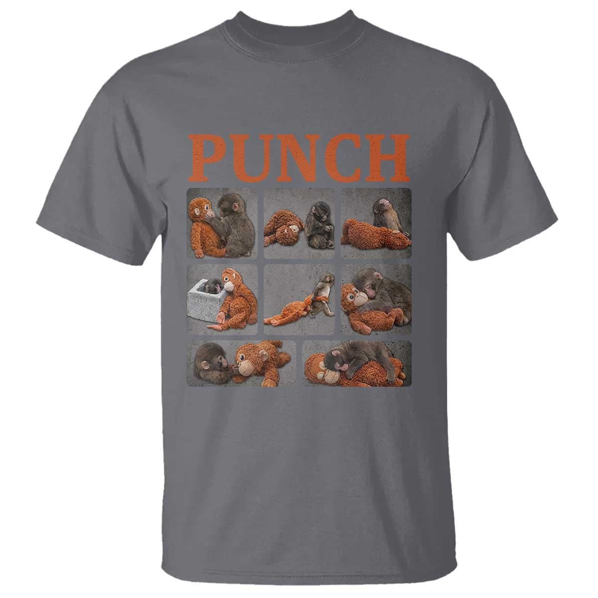 Cute Baby Monkey Punch with Plush Toy Graphic T Shirt