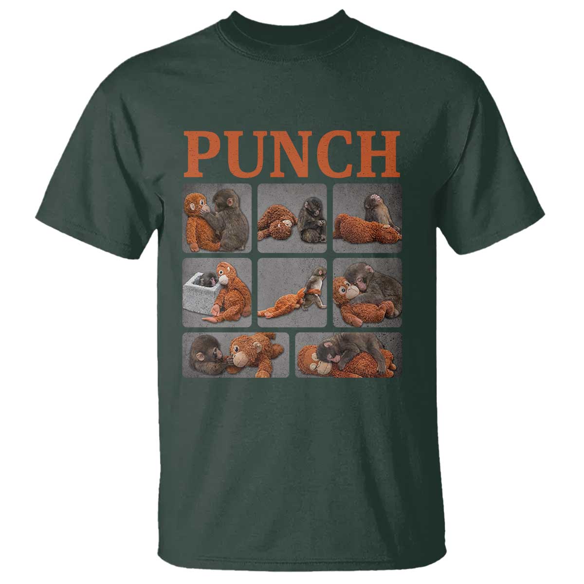 Cute Baby Monkey Punch with Plush Toy Graphic T Shirt