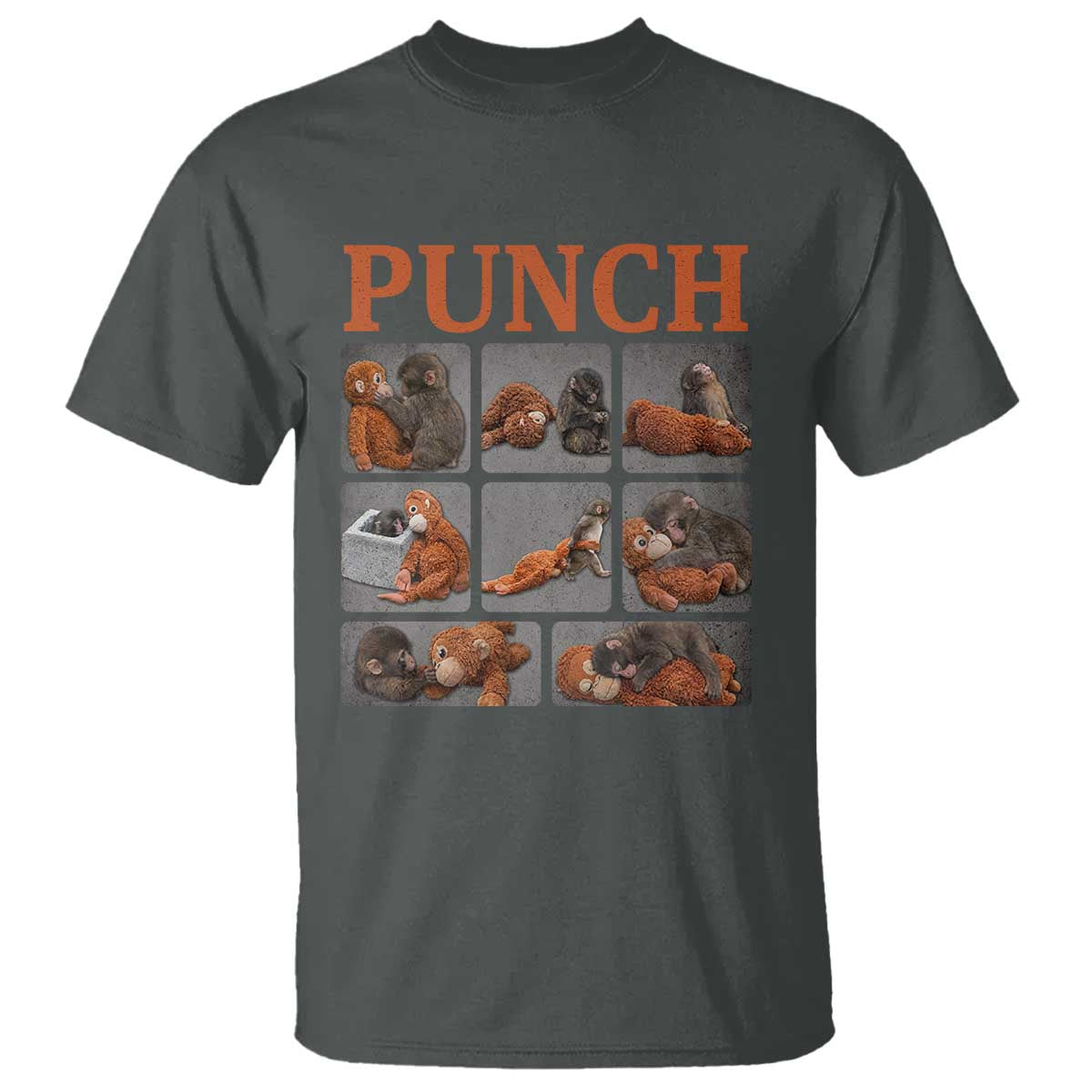 Cute Baby Monkey Punch with Plush Toy Graphic T Shirt