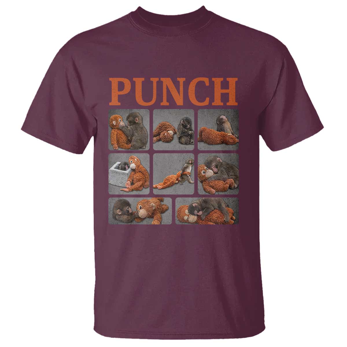 Cute Baby Monkey Punch with Plush Toy Graphic T Shirt