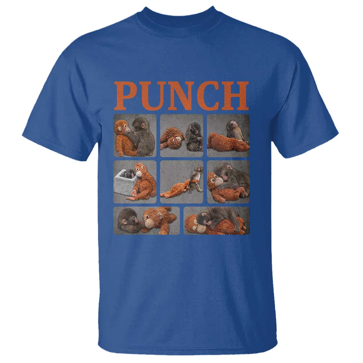 Cute Baby Monkey Punch with Plush Toy Graphic T Shirt