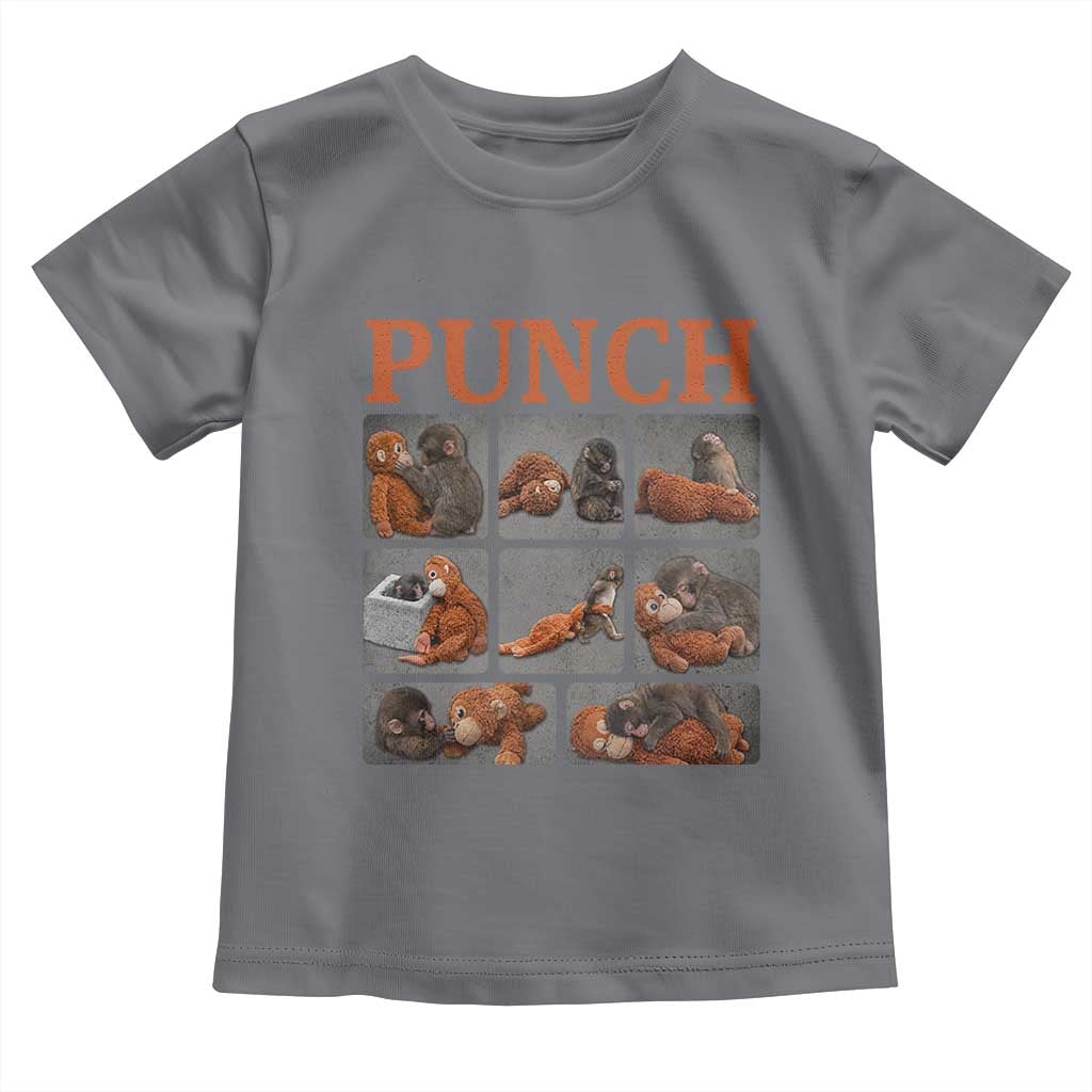 Cute Baby Monkey Punch with Plush Toy Graphic Toddler T Shirt