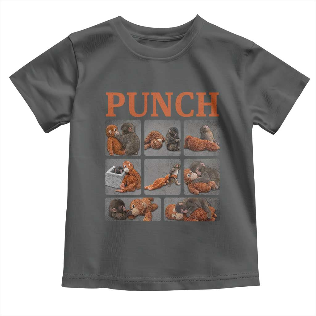 Cute Baby Monkey Punch with Plush Toy Graphic Toddler T Shirt