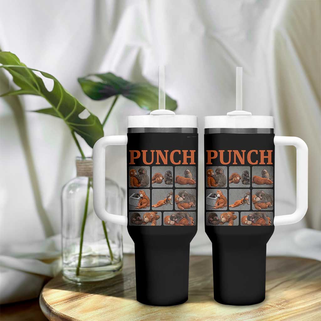 Cute Baby Monkey Punch with Plush Toy Graphic Tumbler With Handle