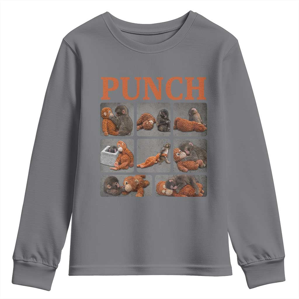 Cute Baby Monkey Punch with Plush Toy Graphic Youth Sweatshirt