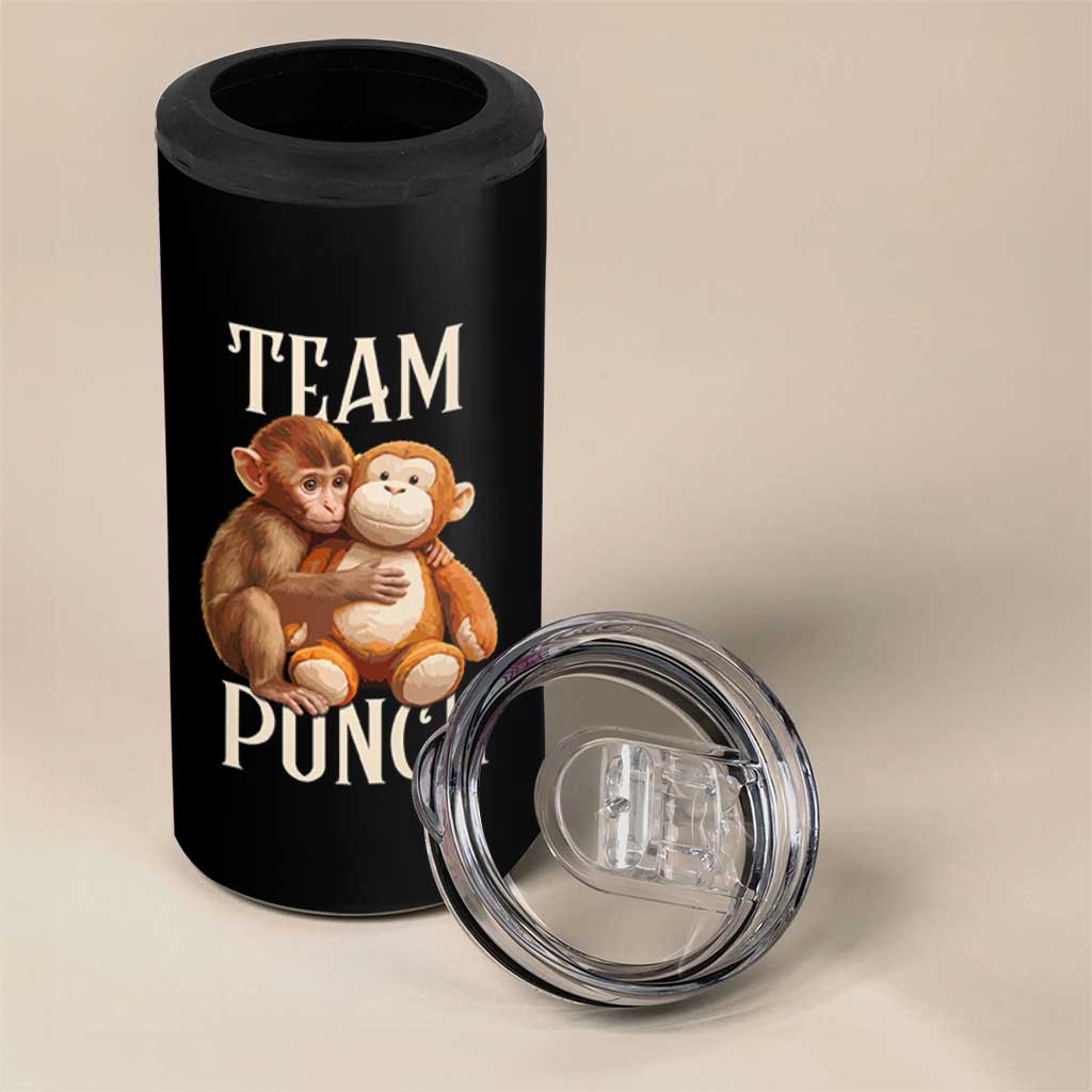 Team Punch Cute Baby Monkey Hugging Plush Toy Graphic 4 in 1 Can Cooler Tumbler